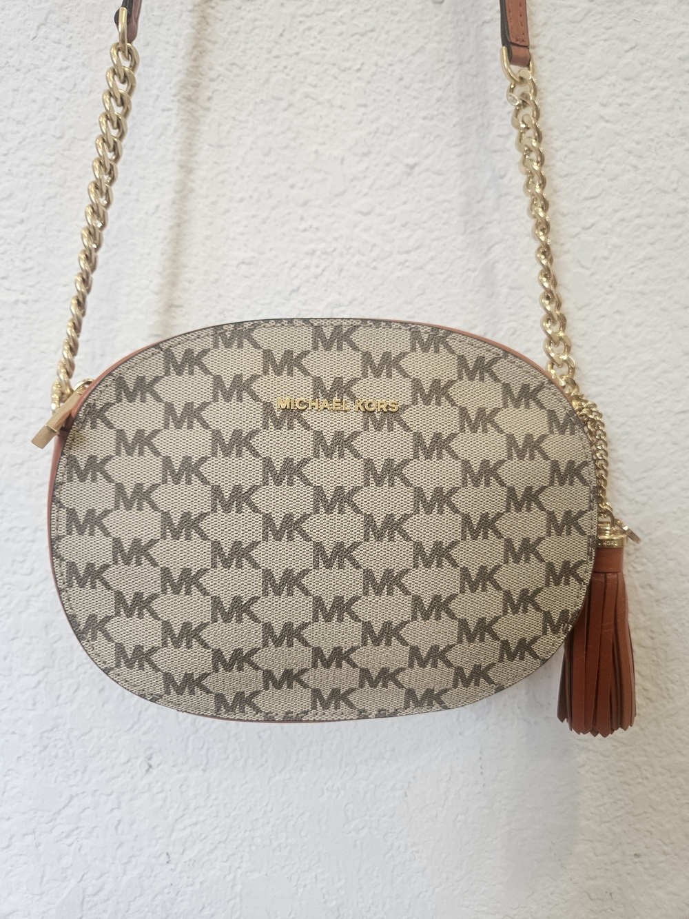 Michael Kors Ginny Medium Oval Crossbody Messenger Bag MK Canvas & Leather